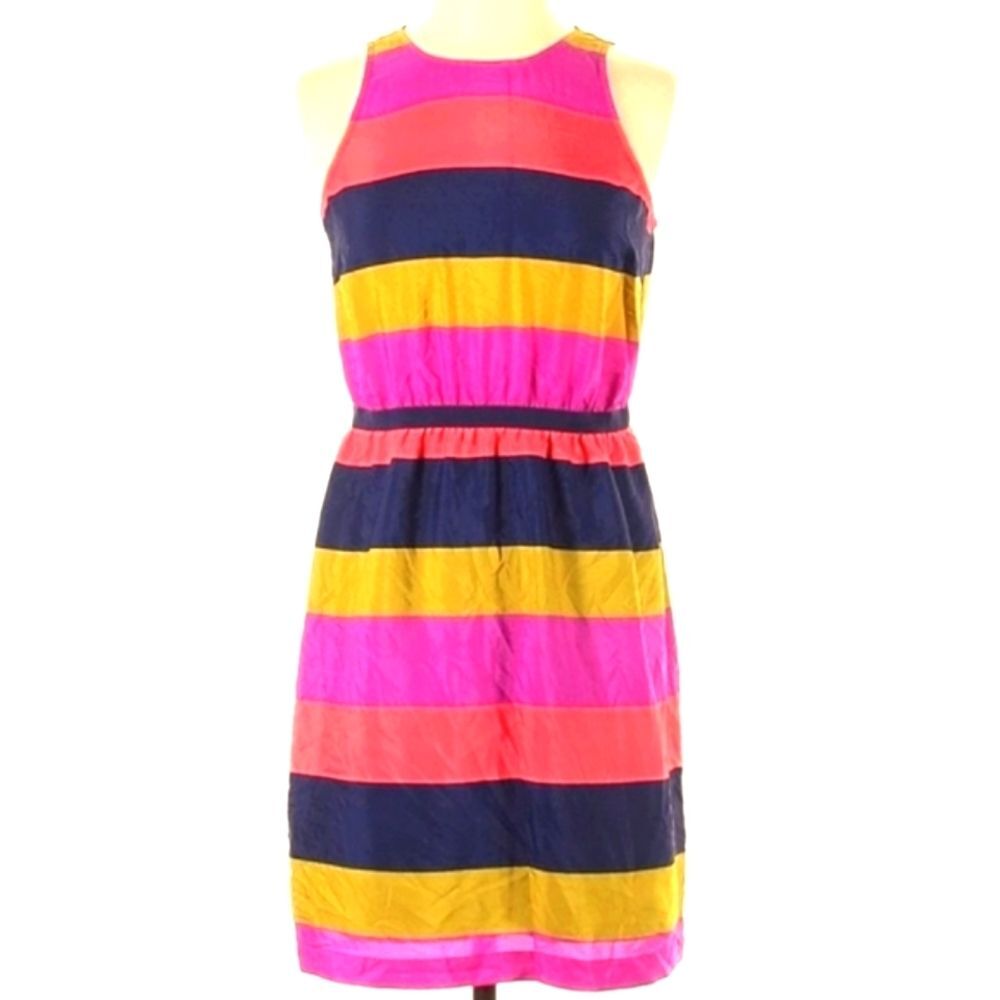 Y2K LOFT Dress Stripe Sleeveless Short‎ Neon Purple Orange Blue  Preppy Girly XS